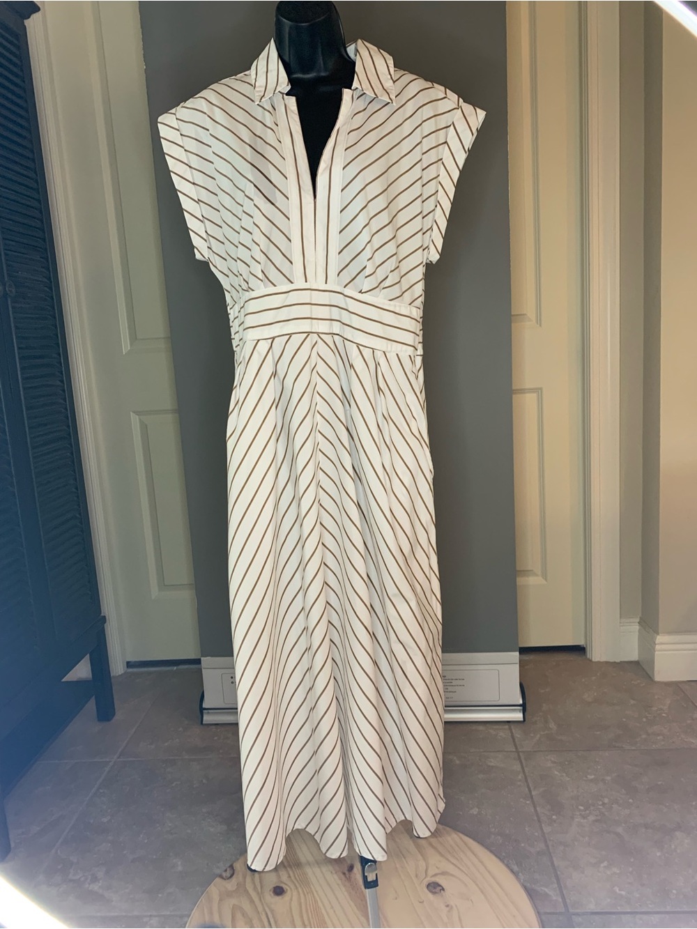 Banana Republic Cream Maxi Dress with Brown Stripes and Collar